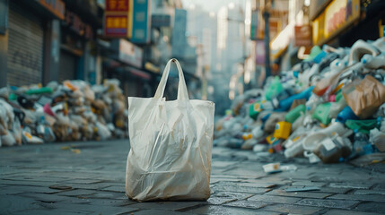 The plastic bag strongly sit in middle of the road