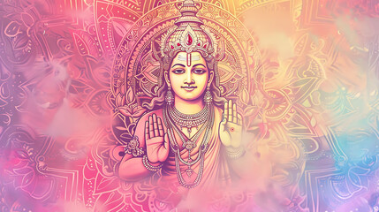 Greeting Design with Hindu God Murugan Face Illustration