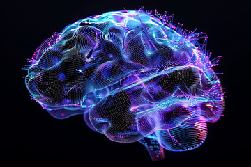 Visualization of a digital brain, representing AI role in enhancing human intelligence and creativity in technology sectors 