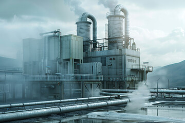 Obraz premium Visualization of a geothermal power plants thermodynamic machinery 