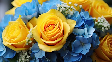 close blue and yellow bouquet flowers images