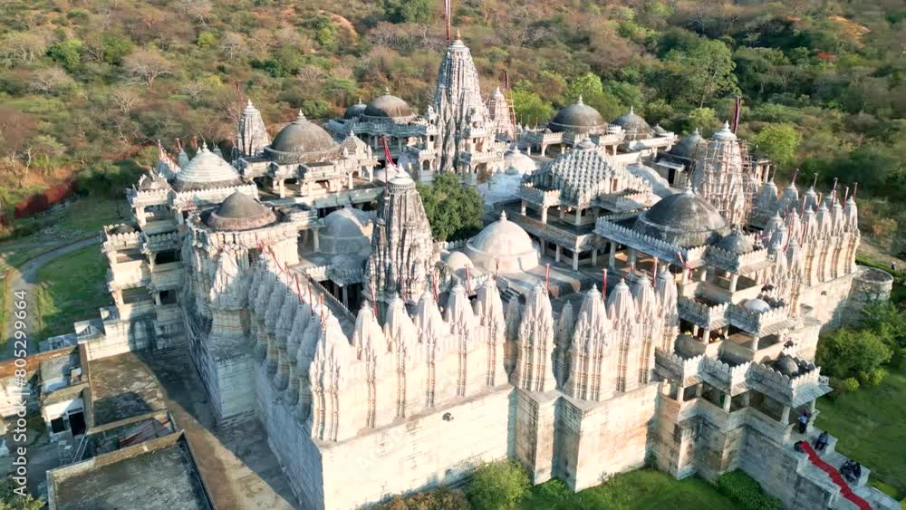 Wall mural Ranakpur temple from drone, Jains, Rajasthan, India from the air