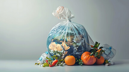 World Plastic bag free day concept old fruits