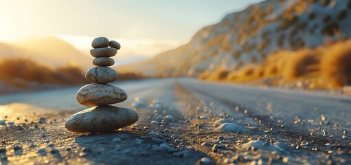 Balanced stones on the road