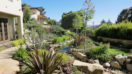Obraz premium Water Conservation - Pictures involving rainwater harvesting, water-efficient appliances, and drought-resistant landscaping. 