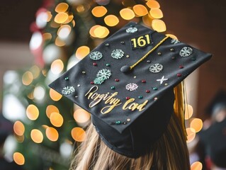 Decorated graduation cap with inspiring quotes.