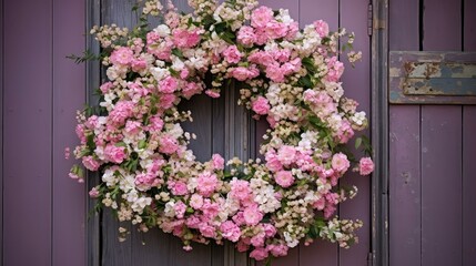 wooden pink flower wreath