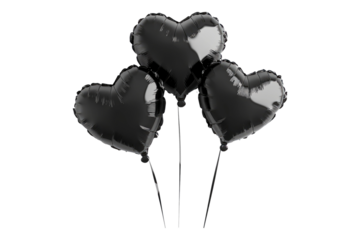 Black heart shaped foil balloon isolated on transparent background