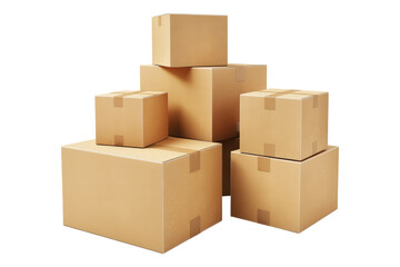 Set of cardboard boxes isolated on transparent background