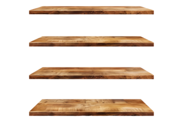 Set of empty wooden shelf isolated on transparent background