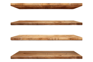 Set of empty wooden shelf isolated on transparent background