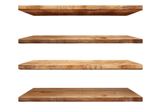 Set of empty wooden shelf isolated on transparent background