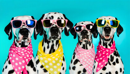 Dog Days of Summer: Fashionable Dalmatians in Sunglasses - obrazy, fototapety, plakaty