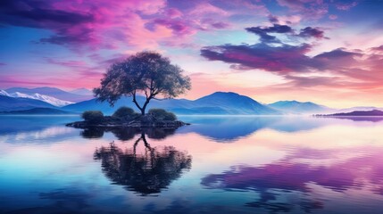 Fototapeta na wymiar reflection blue and purple water