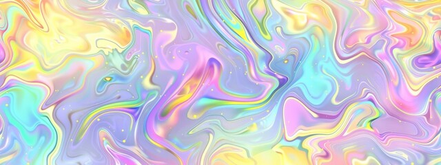 A seamless pattern with holographic liquid in a pastel rainbow, their colors swirling and blending to create an ethereal atmosphere.