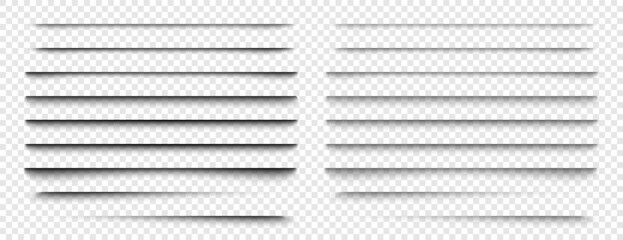 Shadows. Transparent realistic vector paper shadow effect set. Square dividers transparent black soft shadows template overlay panels for web design projects vector set