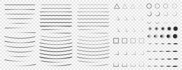 Set of Shadows with soft edges isolated on transparent background. Realistic vector paper shadow effect. Element for advertising and promo web banner. Abstract vector template for design