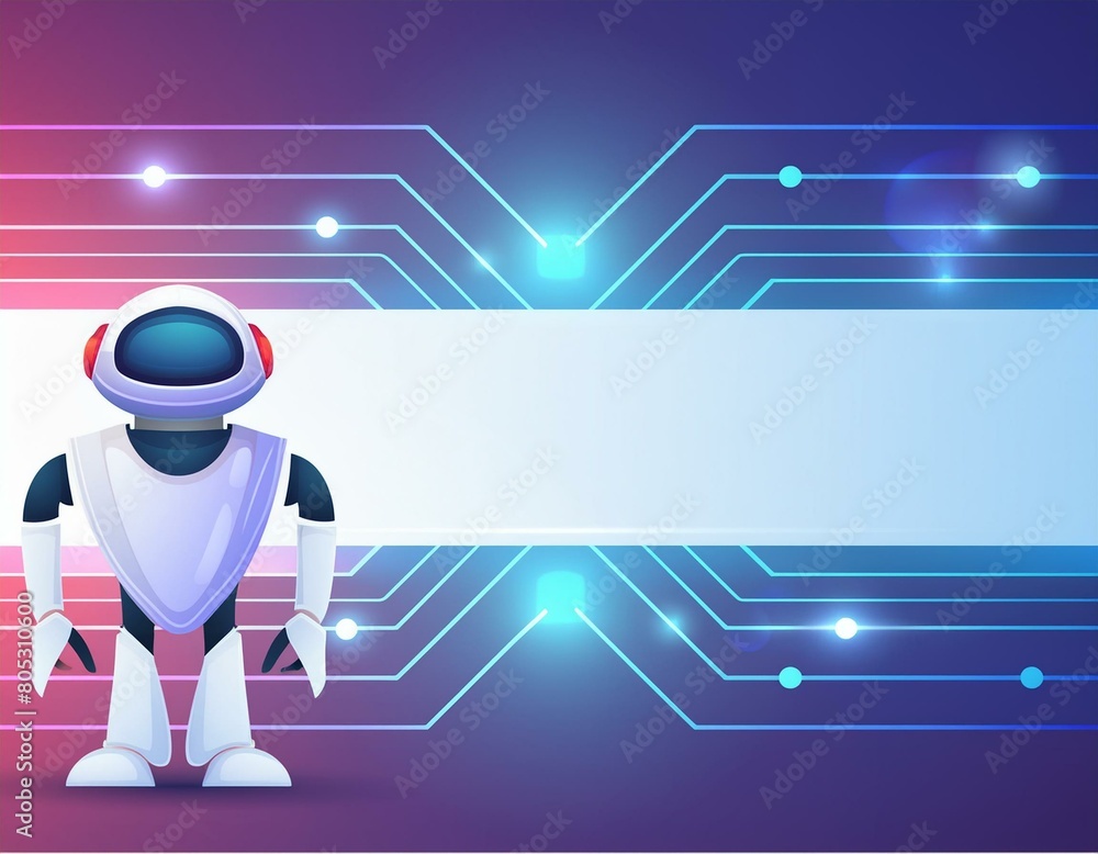 Poster robot with digital technology circuit future electronic data network multicolor blue red design wall