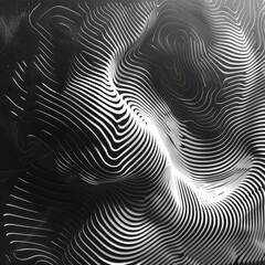 The image is a black and white drawing of a wave with a lot of detail