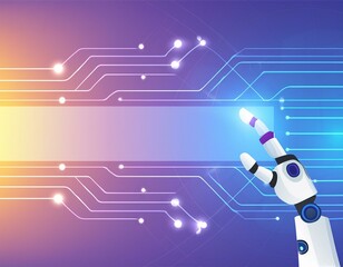 Robot with digital technology circuit future electronic data network multicolor blue red design wallpapers desktop background presentation slide ai big data - obrazy, fototapety, plakaty