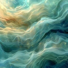 The image is a colorful abstract painting of ocean waves - obrazy, fototapety, plakaty