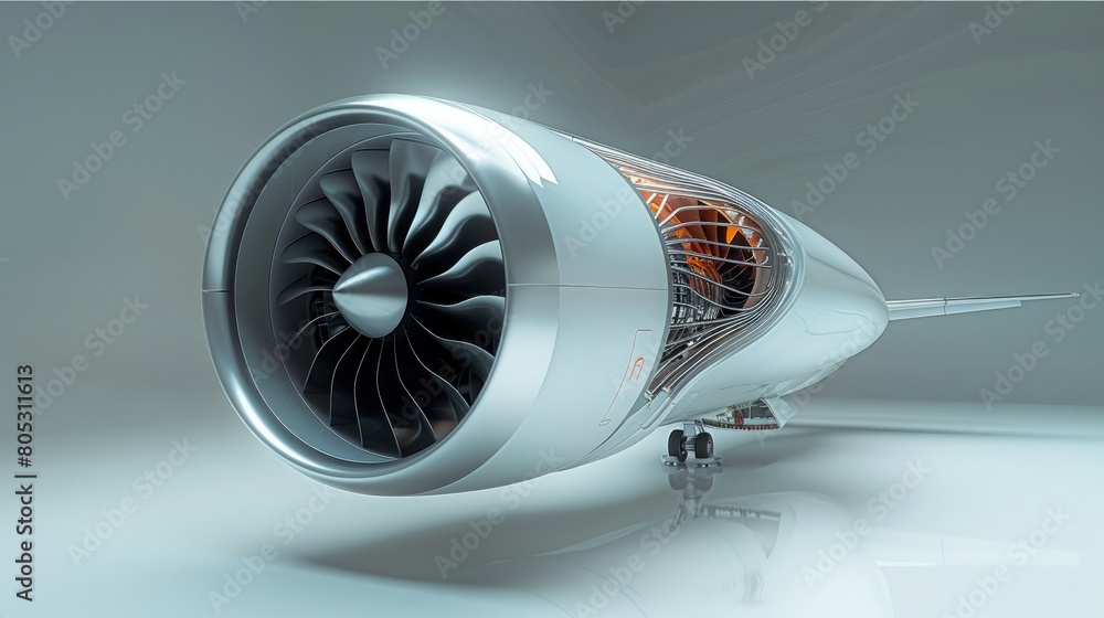 Aufkleber A well-designed white jet engine with smooth lines and an isolated light gray background. Generative AI.