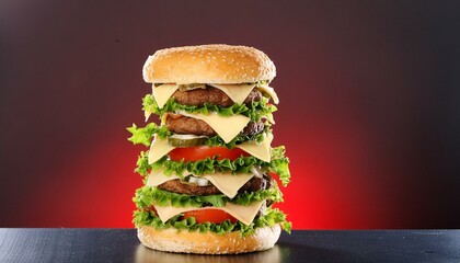 Burger Monolith: Giant Hamburger Looms Over Vibrant Red