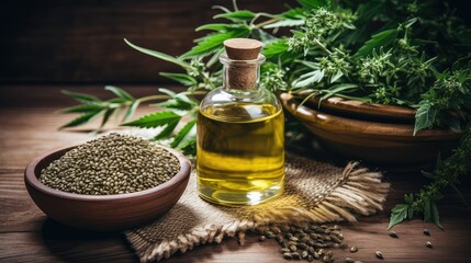 bottle hempseed oil The second photo is