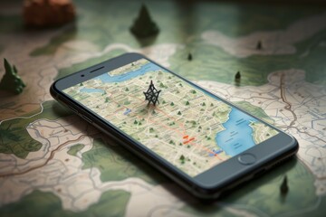 Comprehensive Smartphone map location. Market internet. Generate Ai