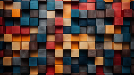 Blue and Orange 3D Cube Effect on Wooden Texture