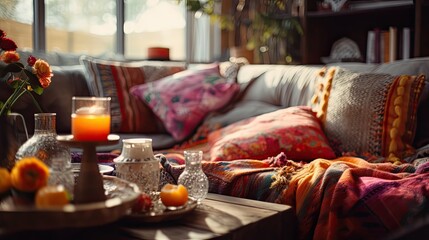 room blurred boho home interior