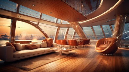 couches blurred yacht interior