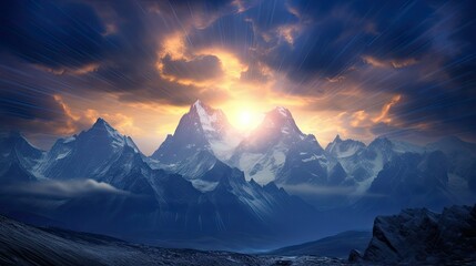 mountain blue sun rays - Powered by Adobe
