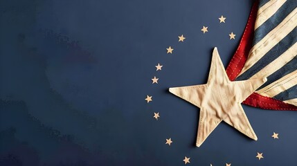 Obraz premium American flag and star on blue background with copy space