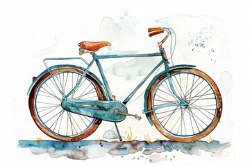 Fototapeta premium Whimsy watercolor of A Bicycle clipart, watercolor clipart, Perfect for nursery, isolated on white background 