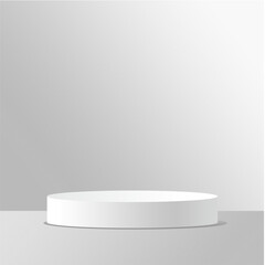 Abstract minimal scene on a calm white background with a cylindrical podium. Stage mockup showcase for products, banners, sales, presentations, cosmetics, discounts and etc. Vector eps 10.