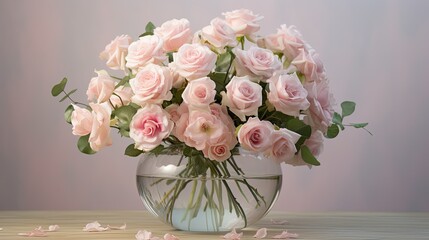 vase pale pink roses
