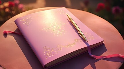 embossed pink notebook