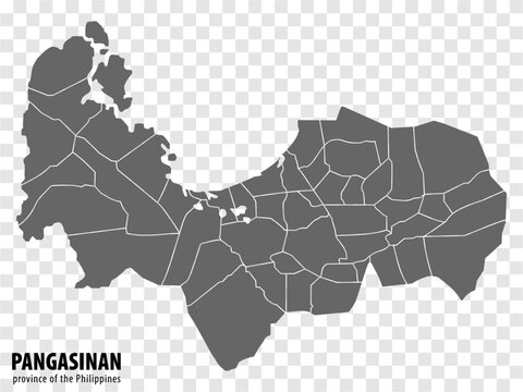 Blank map Pangasinan of Philippines. High quality map Province of Pangasinan with districts on transparent background for your web site design, logo, app, UI.  Republic of the Philippines.  EPS10.