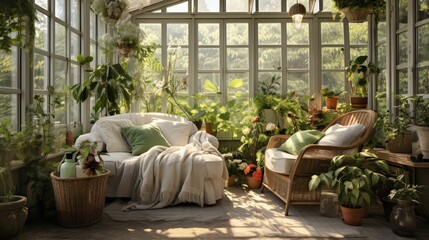 windows sun room with plants