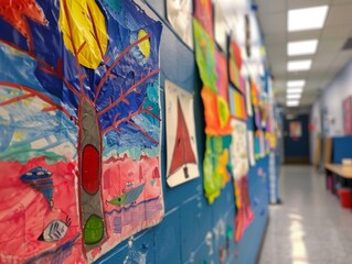 Artwork displayed on a classroom wall.