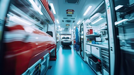 Fototapeta premium supplies blurred ambulance interior