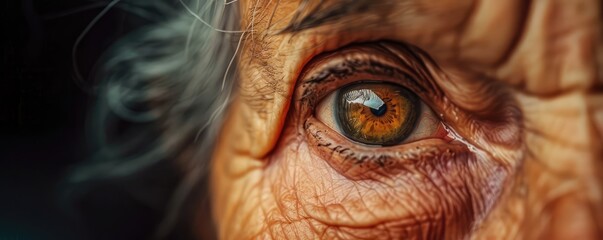 Close-up of elderly person's eye with wrinkles detail on face