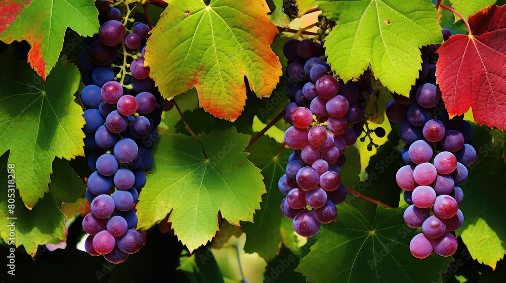 Poster green leaves grape background