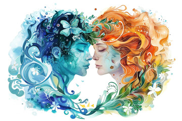 Zodiac signs in watercolor celestial destinies intertwined 