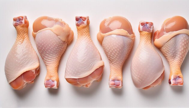 raw chicken legs in a sequence with white background
