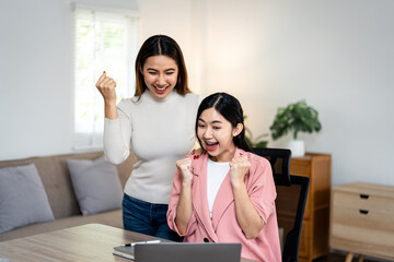 Two women are celebrating a victory