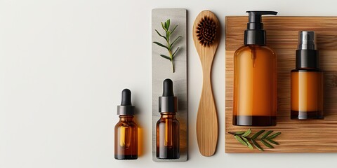 Minimalistic beauty products on a neutral background with natura