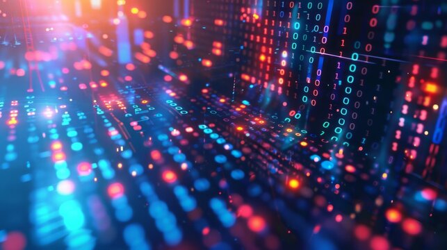 Abstract Digital Realm: Binary Code and AI Algorithms Operating in a Dynamic Background