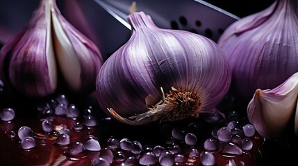 sliced purple garlic fresh - Powered by Adobe